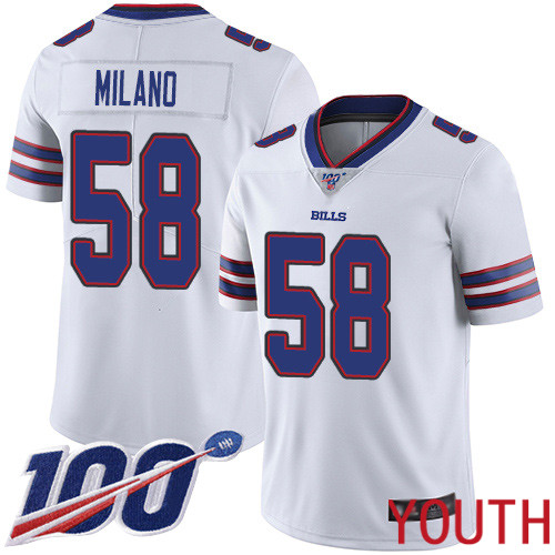 Youth Buffalo Bills #58 Matt Milano White Vapor Untouchable Limited Player 100th Season NFL Jersey